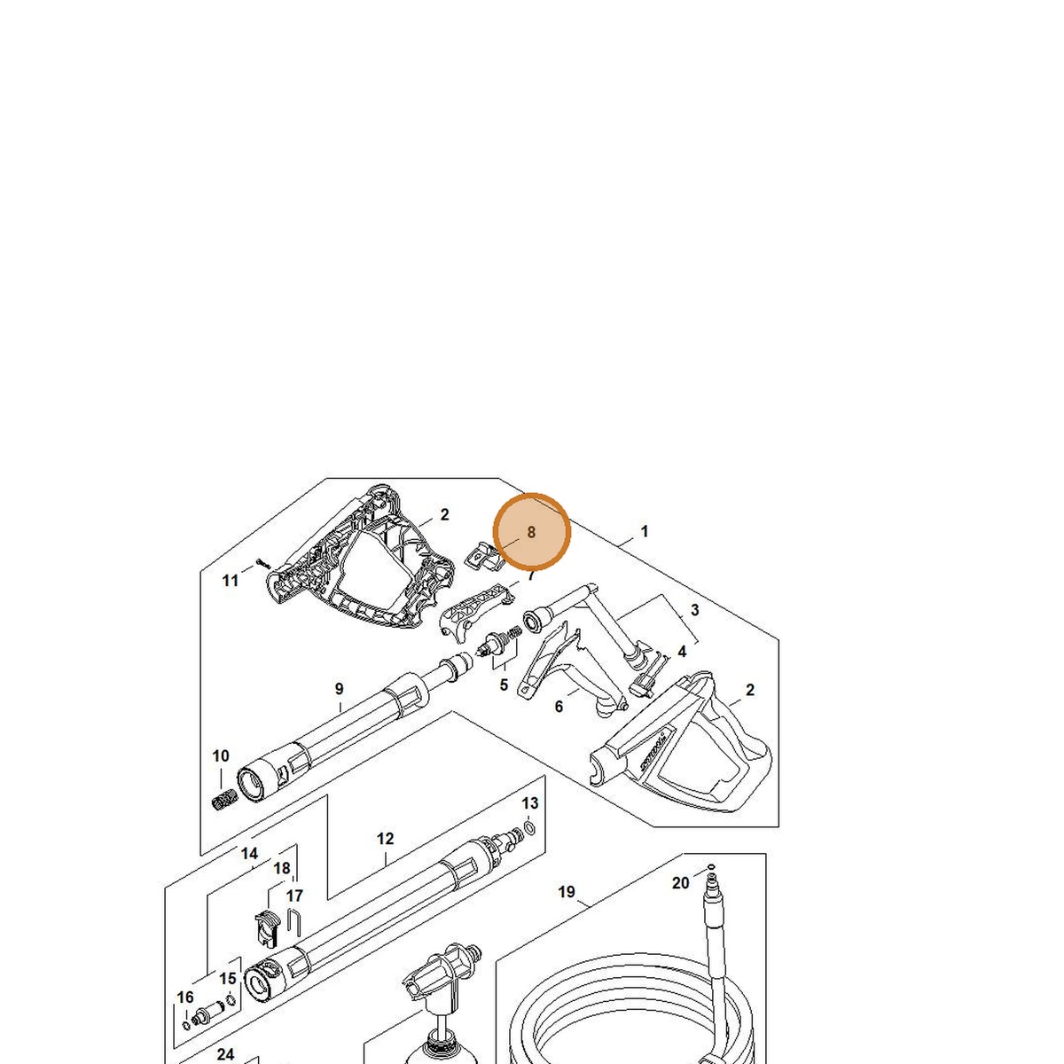 STIHL part 4950-502-1600 — IPL diagram snippet (6x zoom, amber highlight)