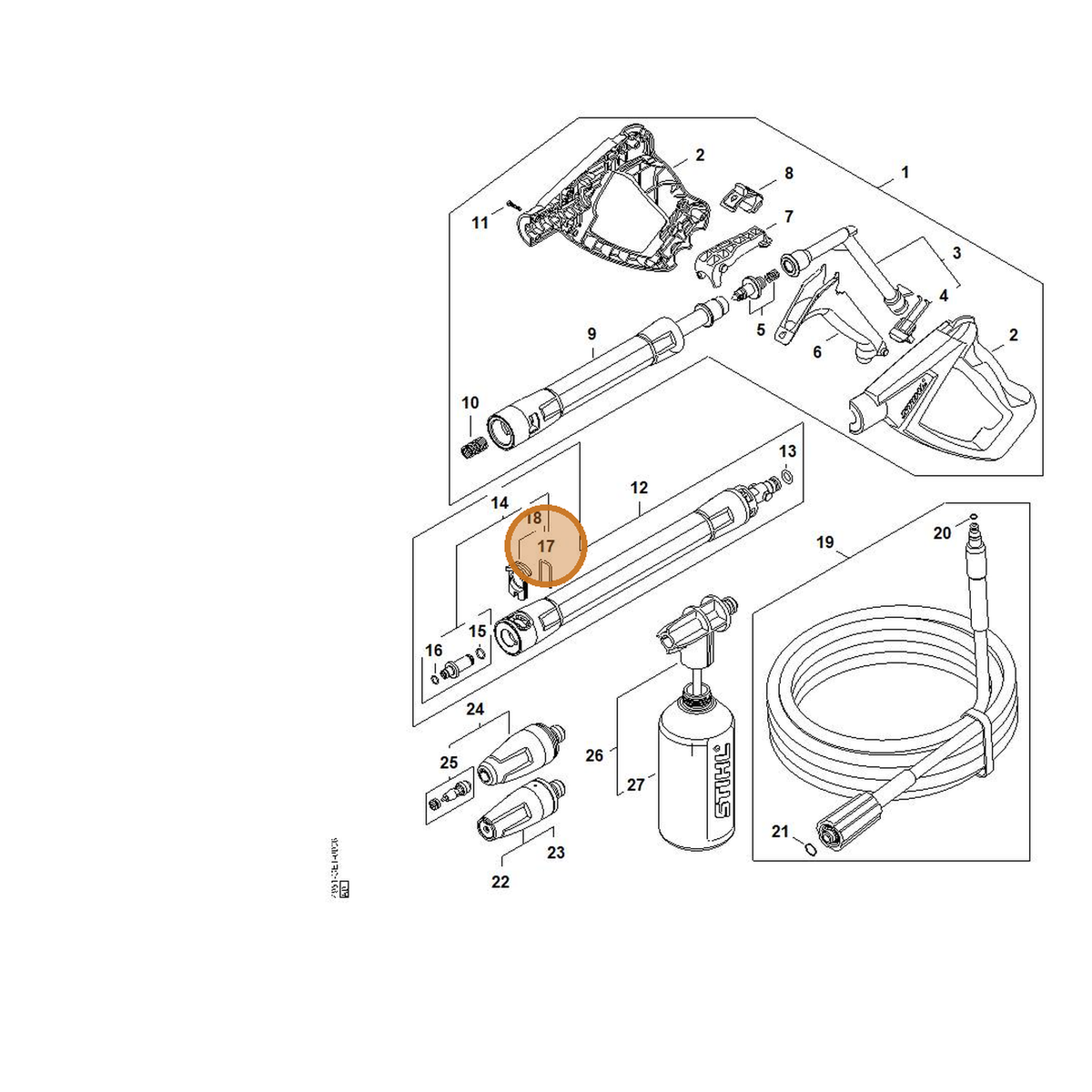 STIHL part 4950-505-0910 — IPL diagram snippet (6x zoom, amber highlight)