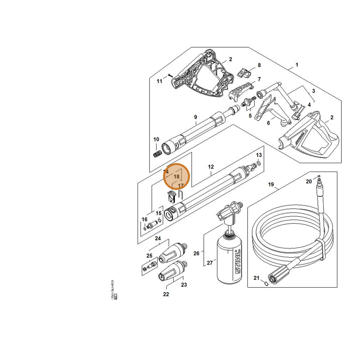 STIHL part 4950-530-0101 — IPL diagram snippet (6x zoom, amber highlight)