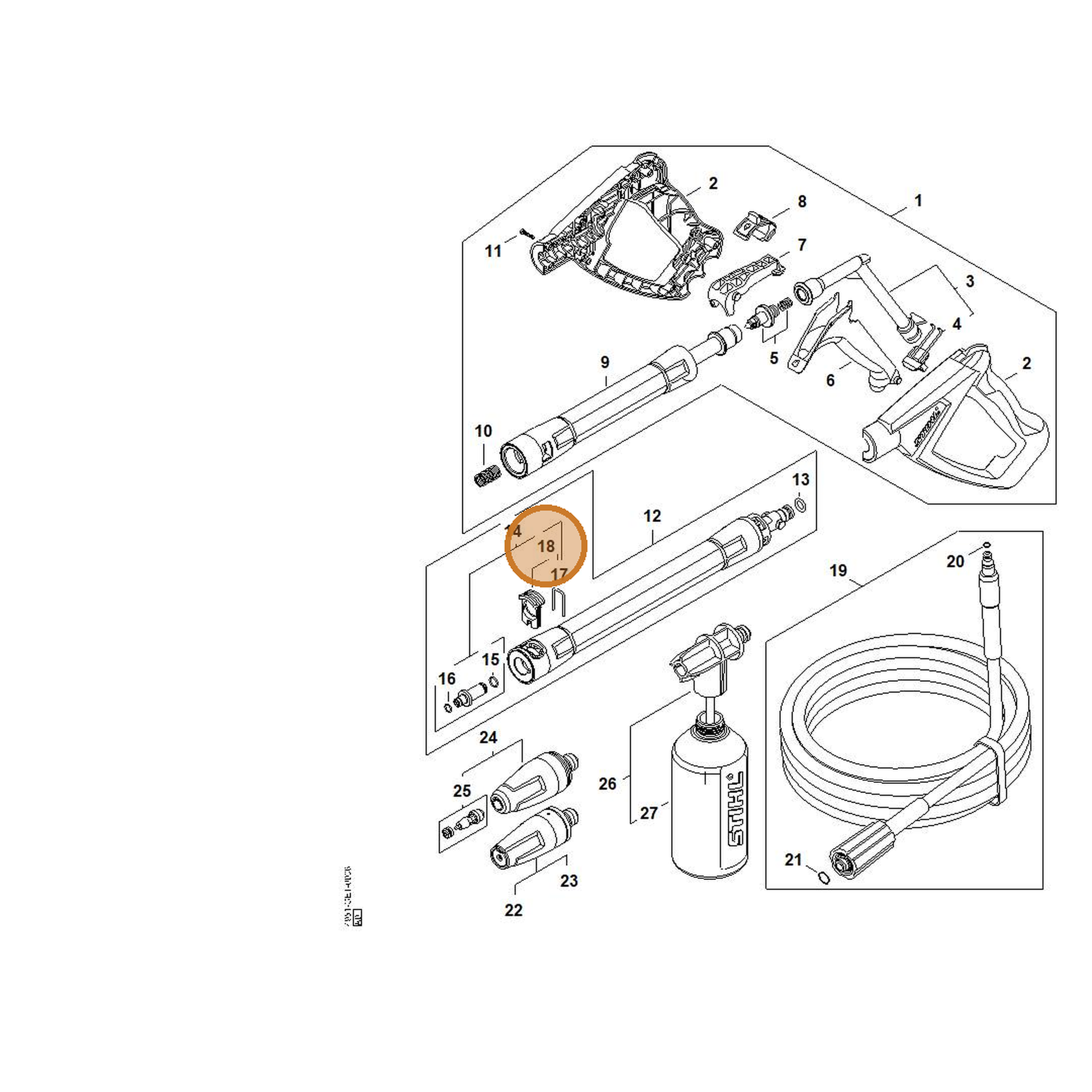 STIHL part 4950-530-0101 — IPL diagram snippet (6x zoom, amber highlight)