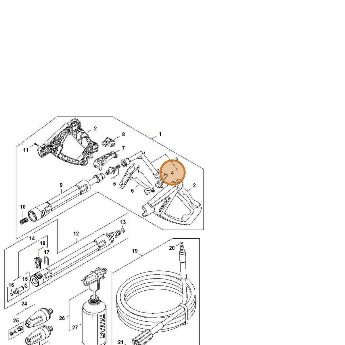 STIHL part 4950-530-0300 — IPL diagram snippet (6x zoom, amber highlight)