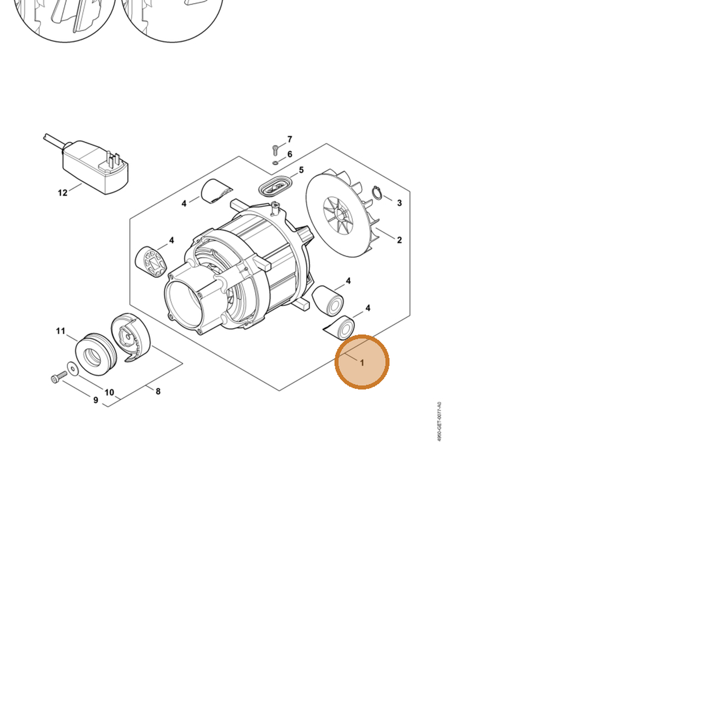 STIHL part 4950-600-0210 — IPL diagram snippet (6x zoom, amber highlight)