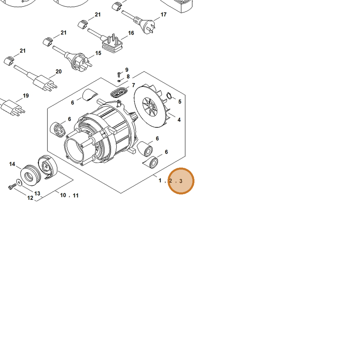 STIHL part 4950-600-0221 — IPL diagram snippet (6x zoom, amber highlight)