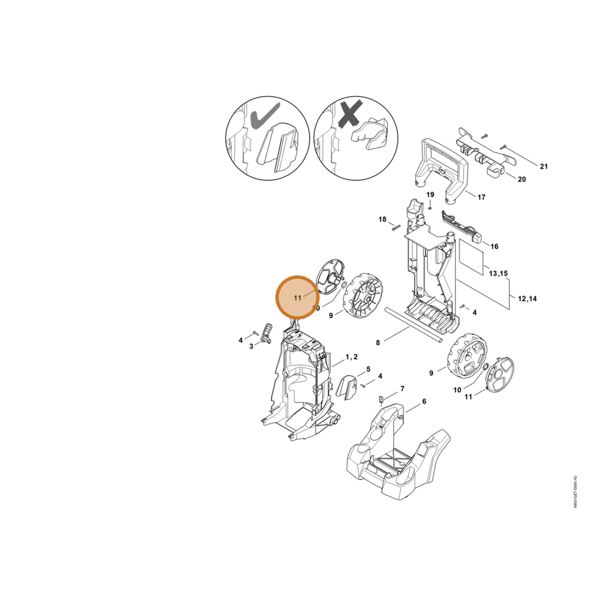 STIHL part 4950-704-0302 — IPL diagram snippet (6x zoom, amber highlight)