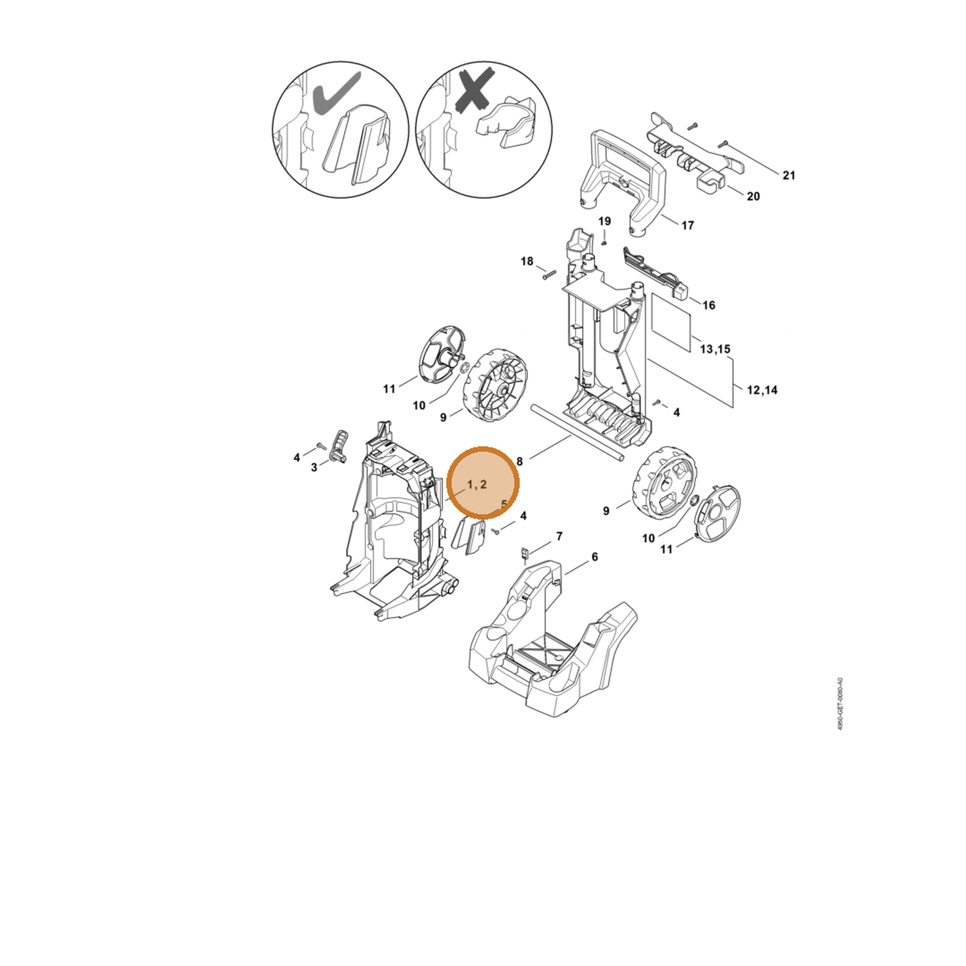 STIHL part 4950-791-3502 — IPL diagram snippet (6x zoom, amber highlight)