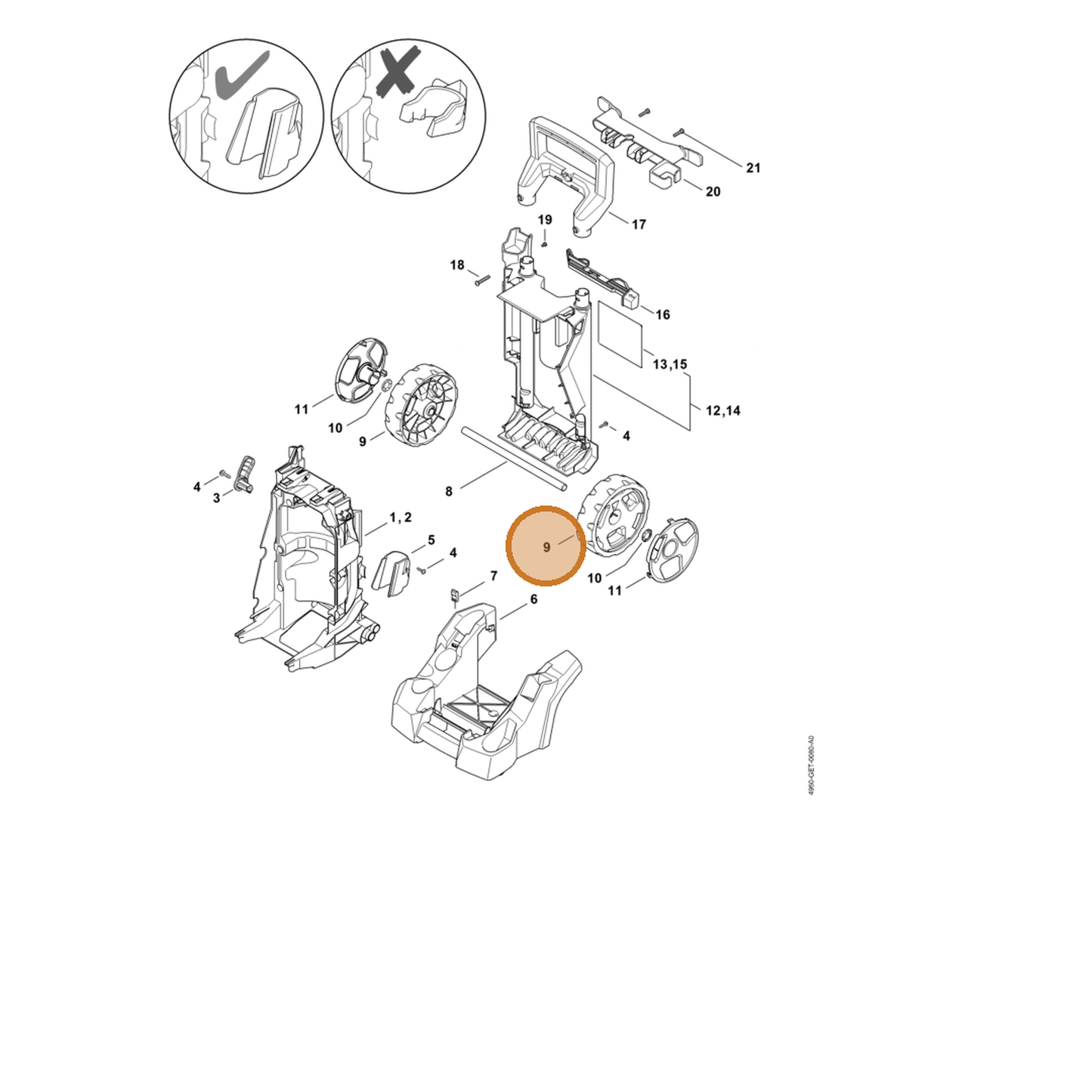 STIHL part 4950-791-3600 — IPL diagram snippet (6x zoom, amber highlight)