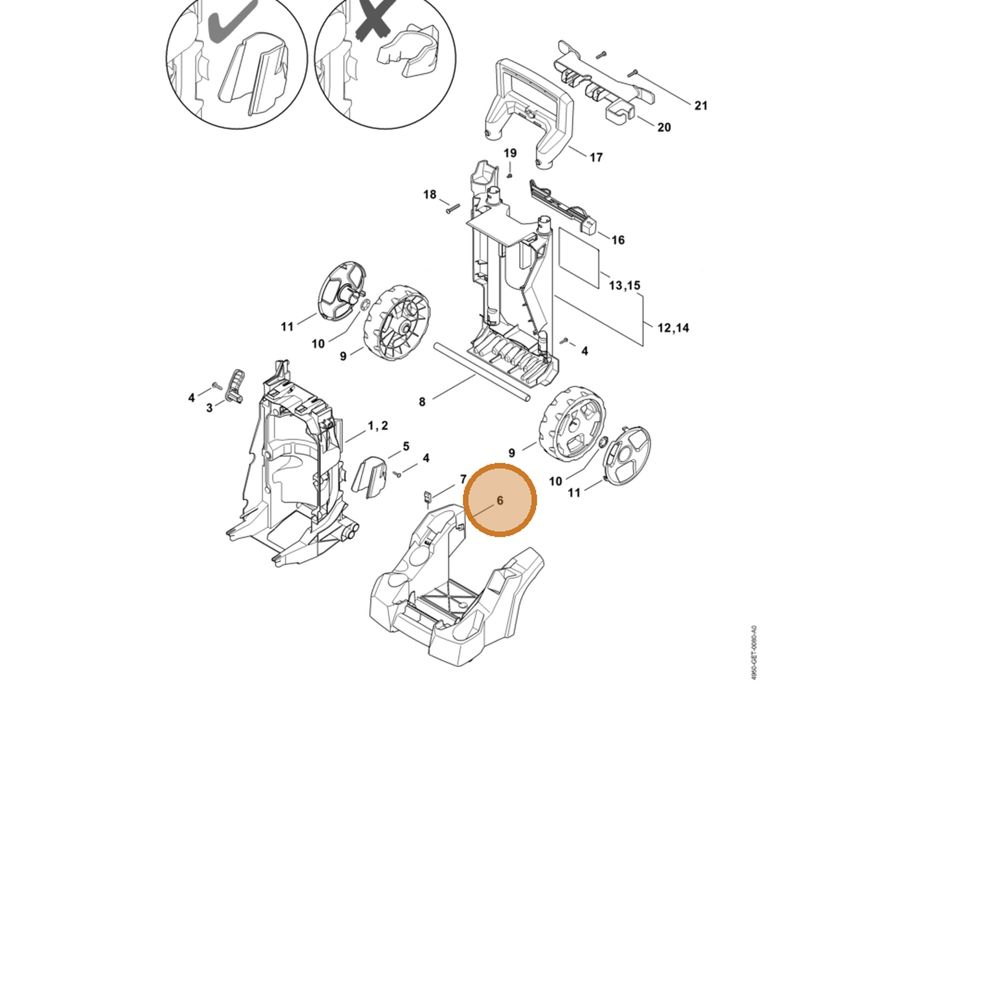 STIHL part 4950-798-1705 — IPL diagram snippet (6x zoom, amber highlight)