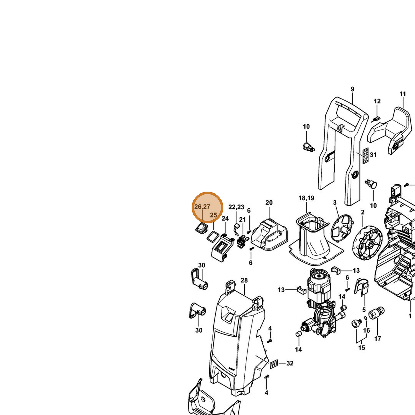 STIHL part 4951-430-0502 — IPL diagram snippet (6x zoom, amber highlight)