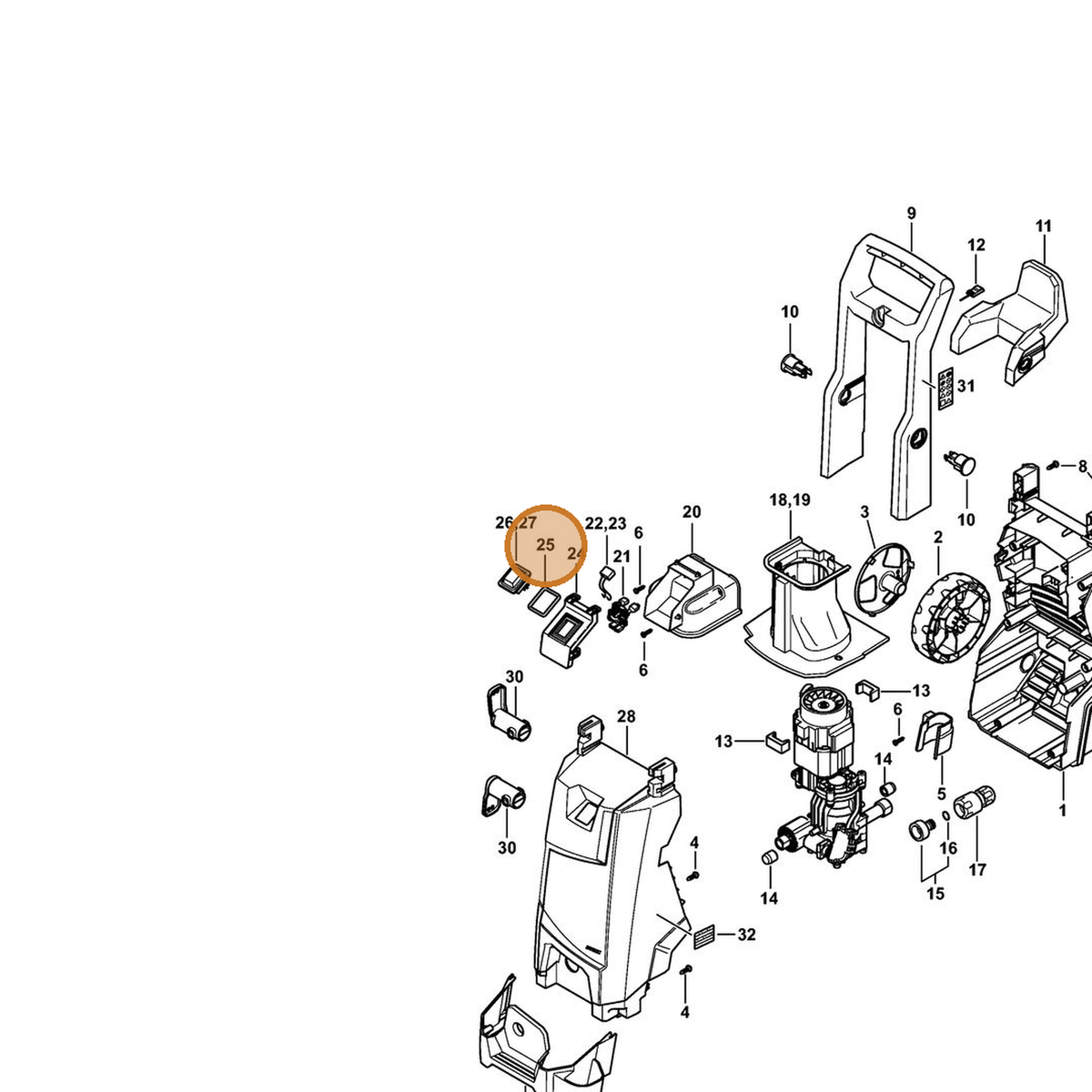 STIHL part 4951-432-1300 — IPL diagram snippet (6x zoom, amber highlight)