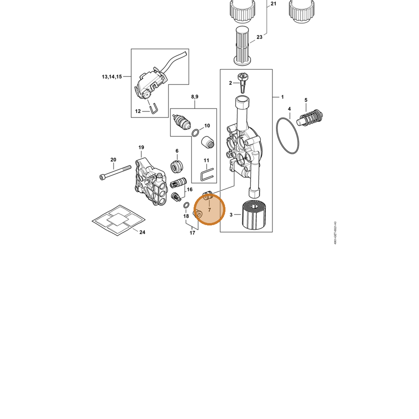 STIHL part 4951-510-0200 — IPL diagram snippet (6x zoom, amber highlight)
