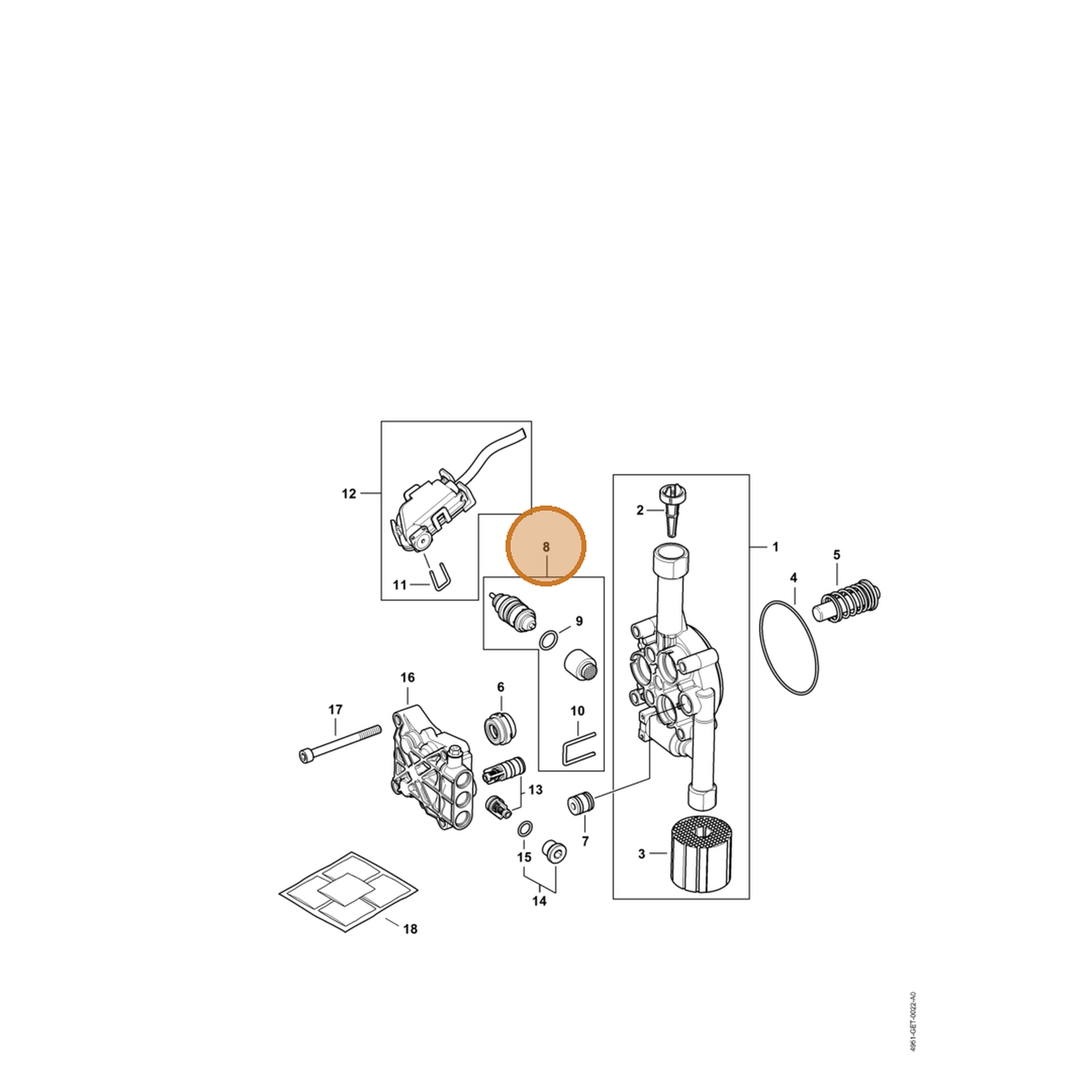 STIHL part 4951-510-0307 — IPL diagram snippet (6x zoom, amber highlight)