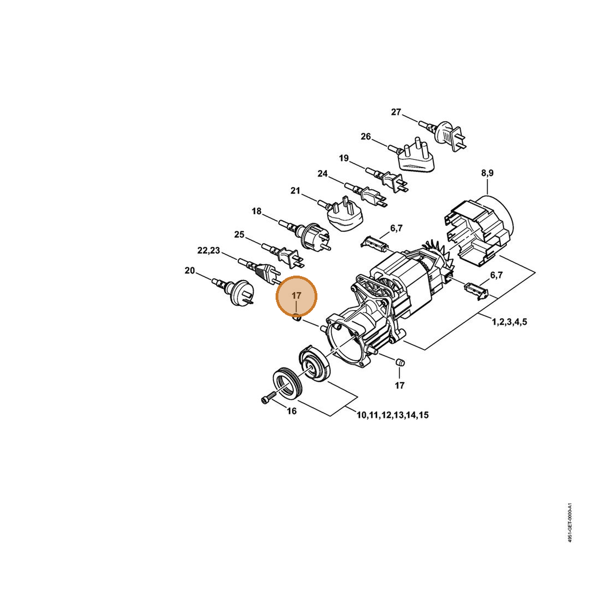 STIHL part 4951-602-4301 — IPL diagram snippet (6x zoom, amber highlight)