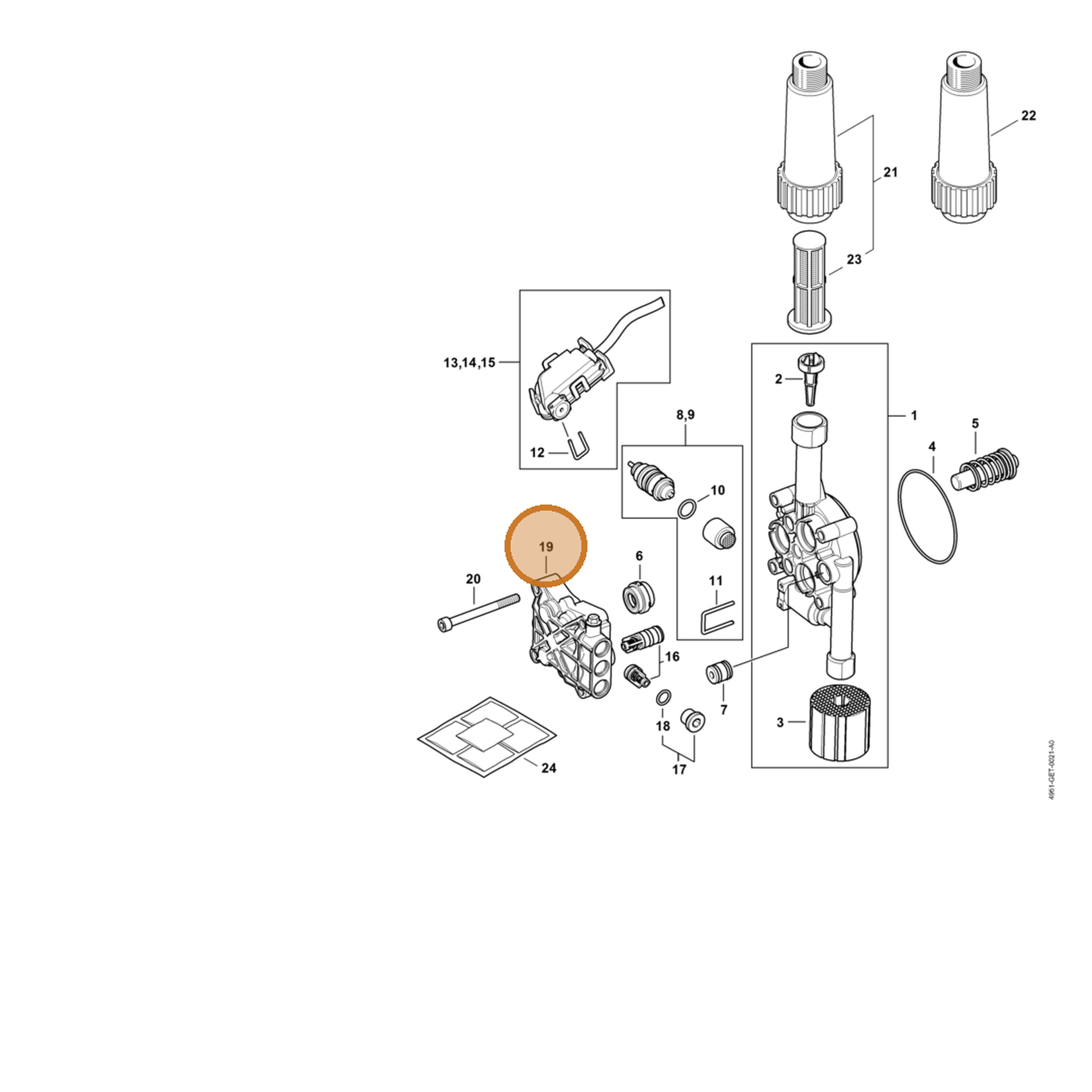 STIHL part 4951-700-4600 — IPL diagram snippet (6x zoom, amber highlight)