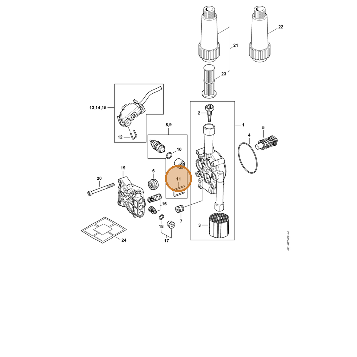STIHL part 4951-701-4600 — IPL diagram snippet (6x zoom, amber highlight)