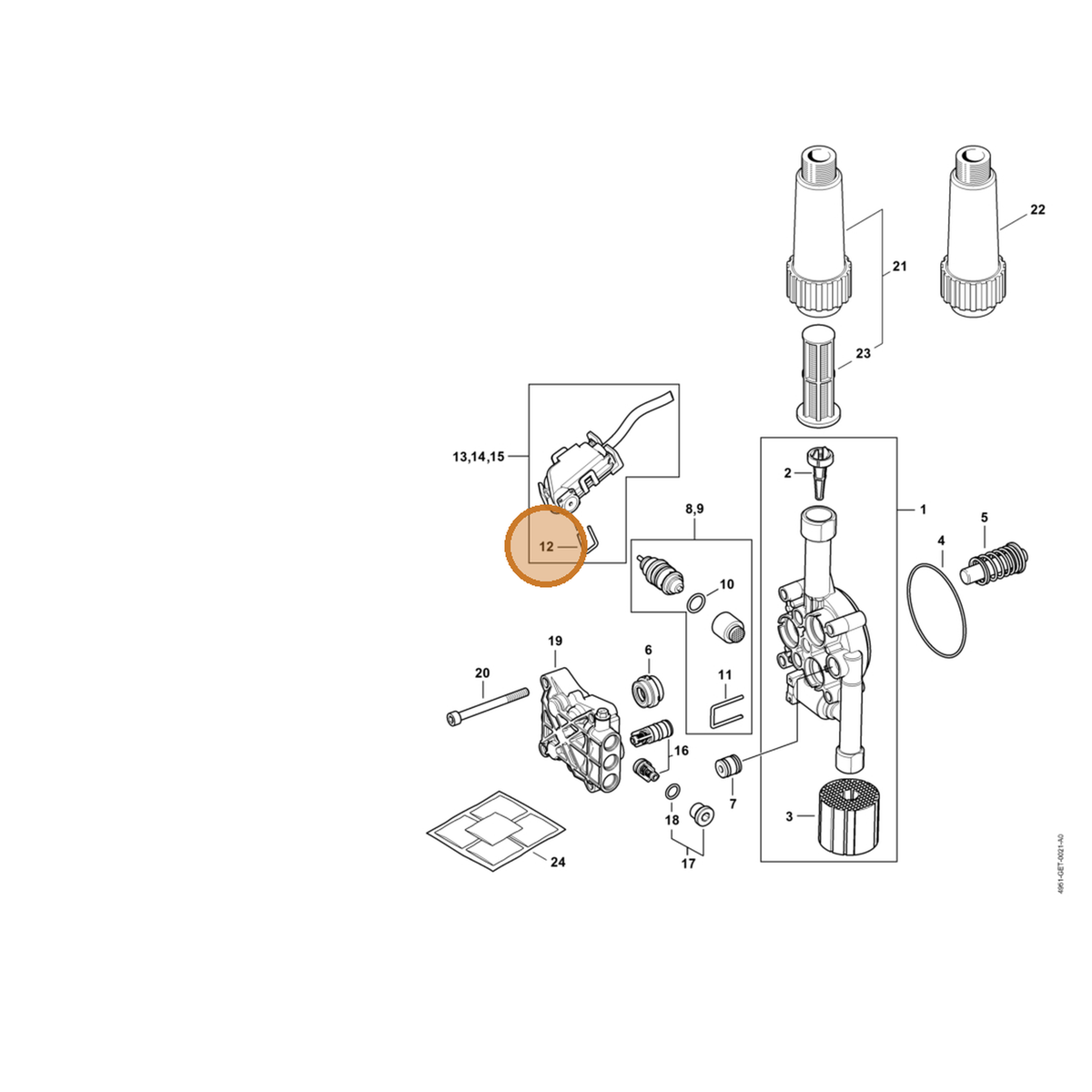 STIHL part 4951-701-4601 — IPL diagram snippet (6x zoom, amber highlight)