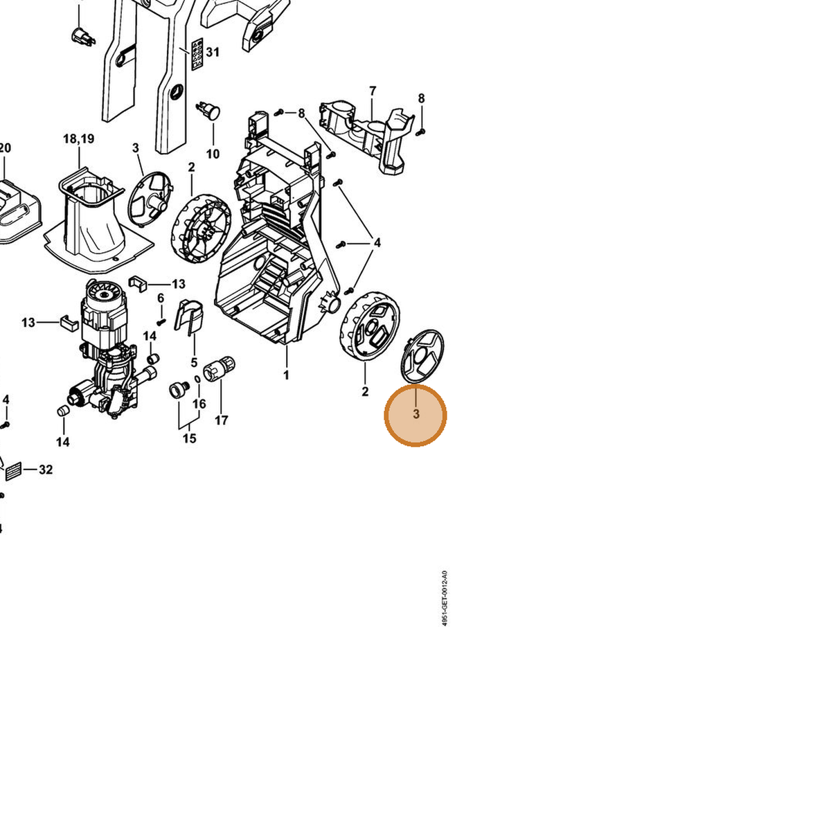 STIHL part 4951-704-0300 — IPL diagram snippet (6x zoom, amber highlight)