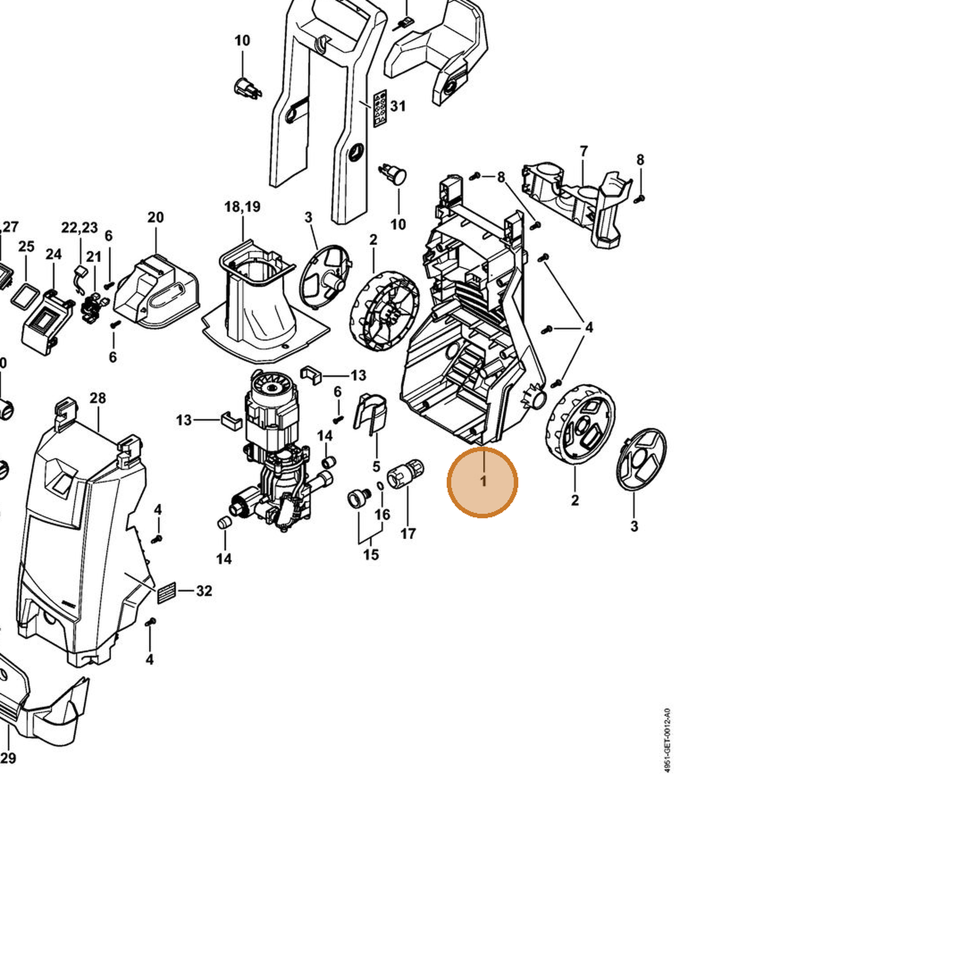 STIHL part 4951-791-3500 — IPL diagram snippet (6x zoom, amber highlight)