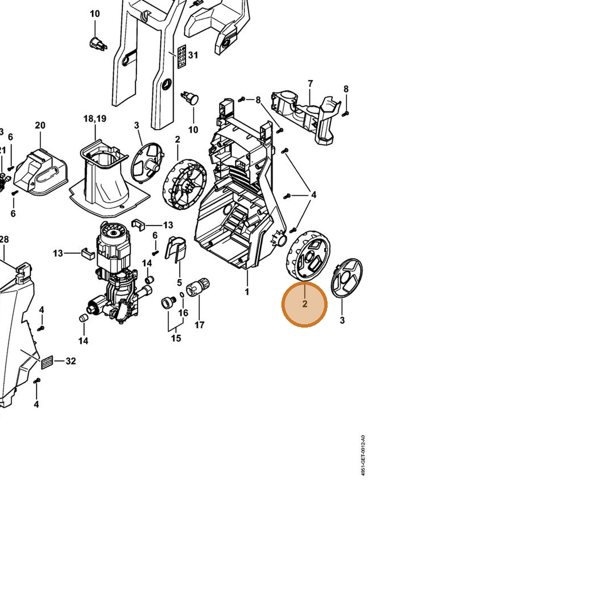 STIHL part 4951-791-3600 — IPL diagram snippet (6x zoom, amber highlight)