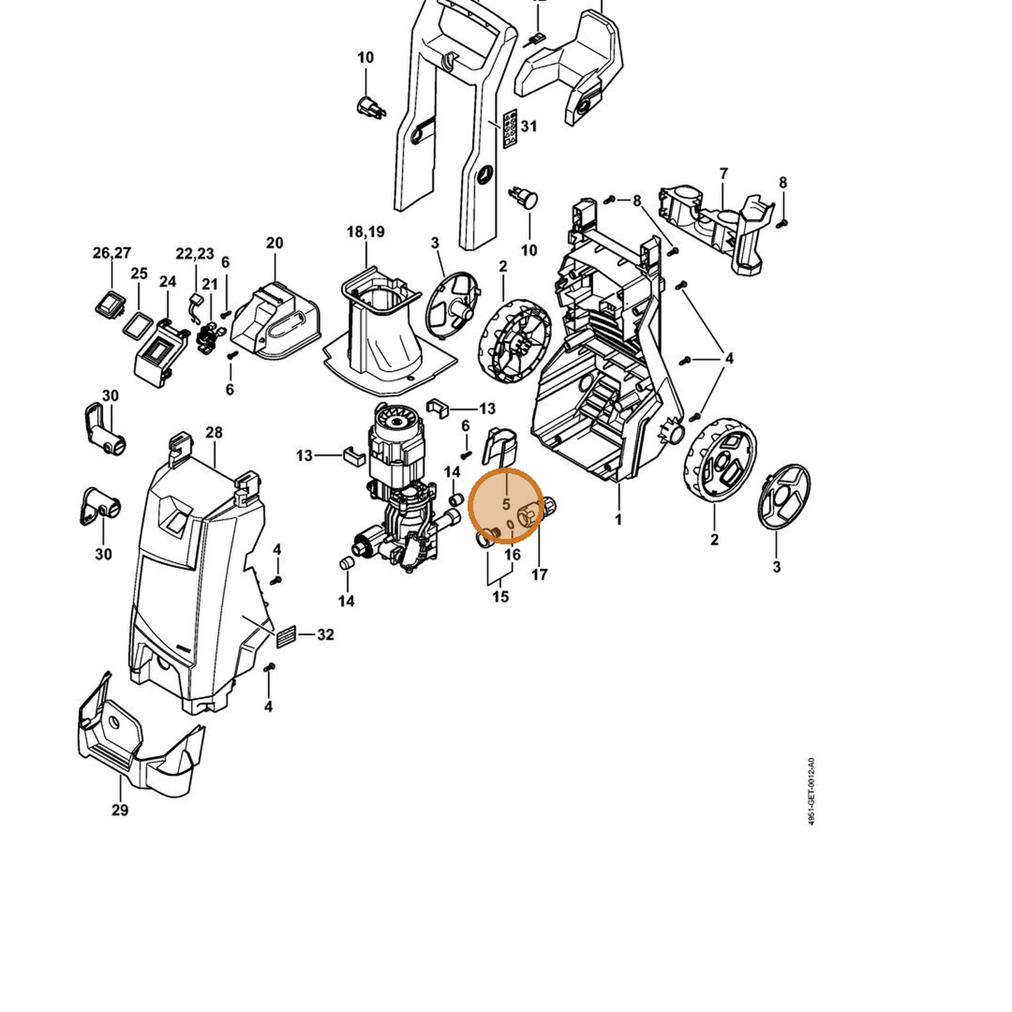 STIHL part 4951-791-5401 — IPL diagram snippet (6x zoom, amber highlight)