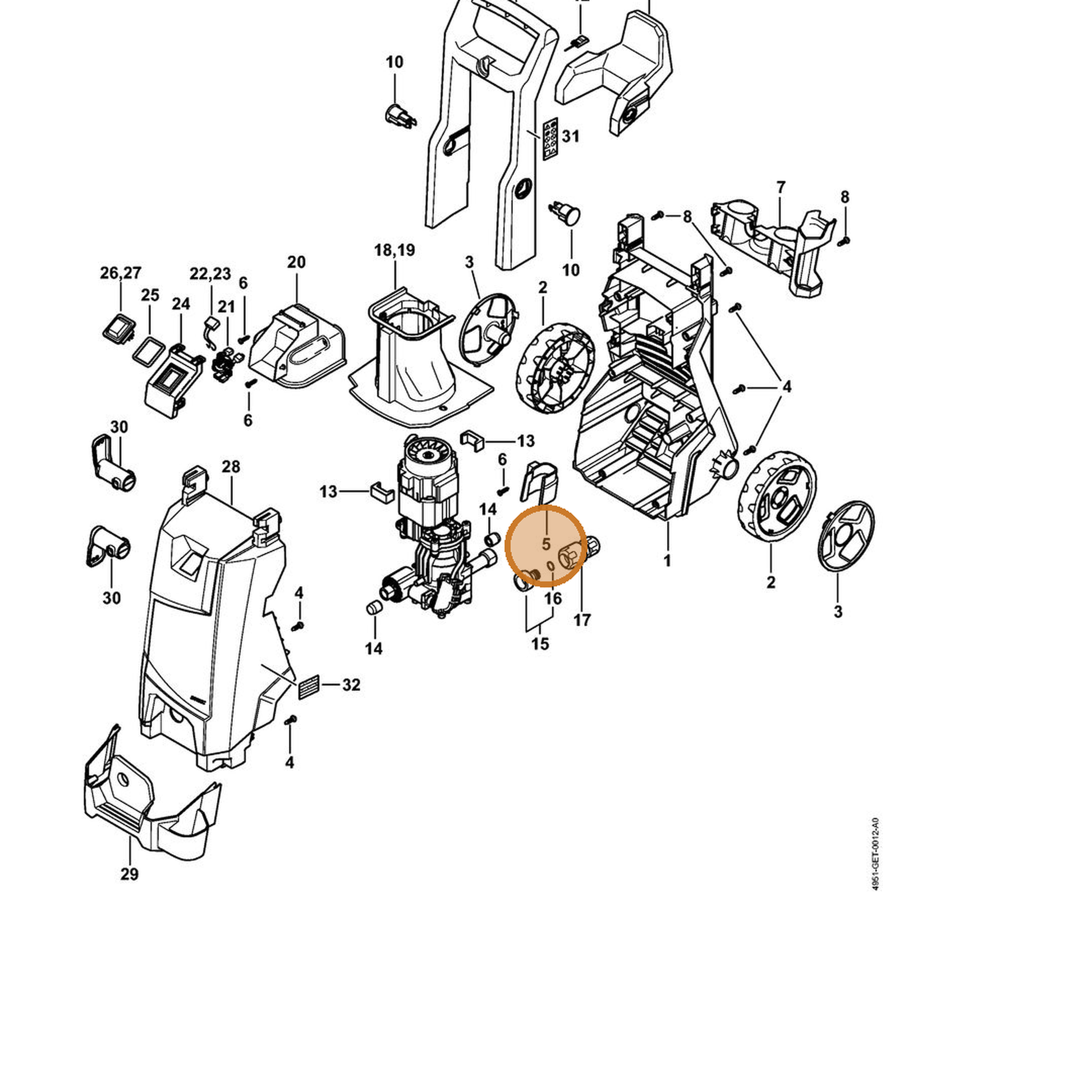 STIHL part 4951-791-5401 — IPL diagram snippet (6x zoom, amber highlight)