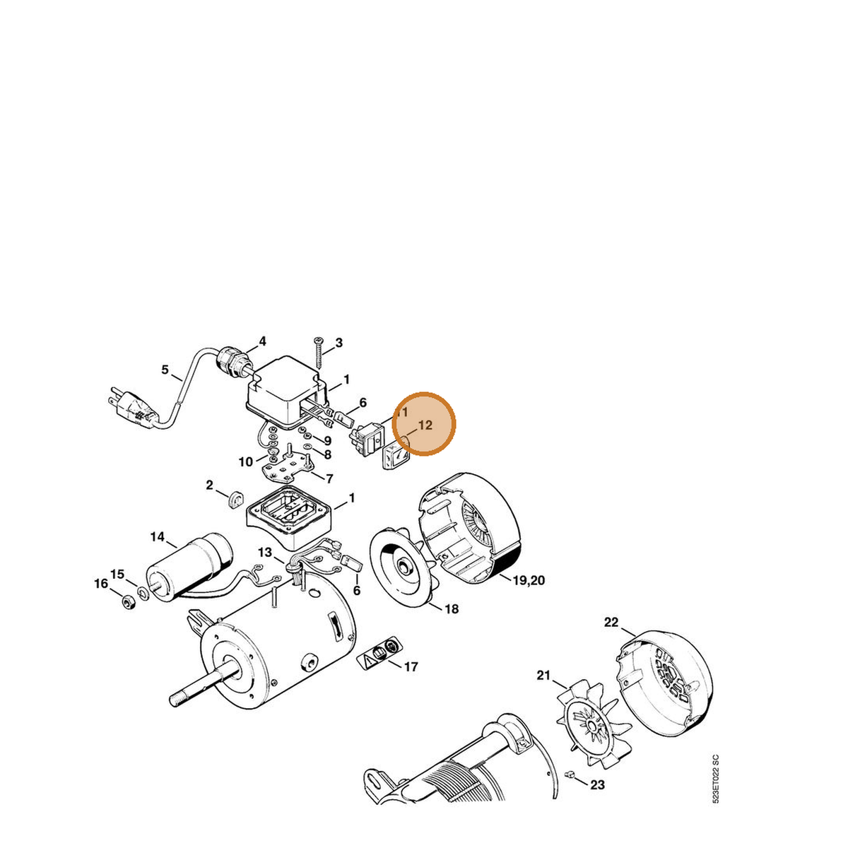 STIHL part 5203-435-1701 — IPL diagram snippet (6x zoom, amber highlight)