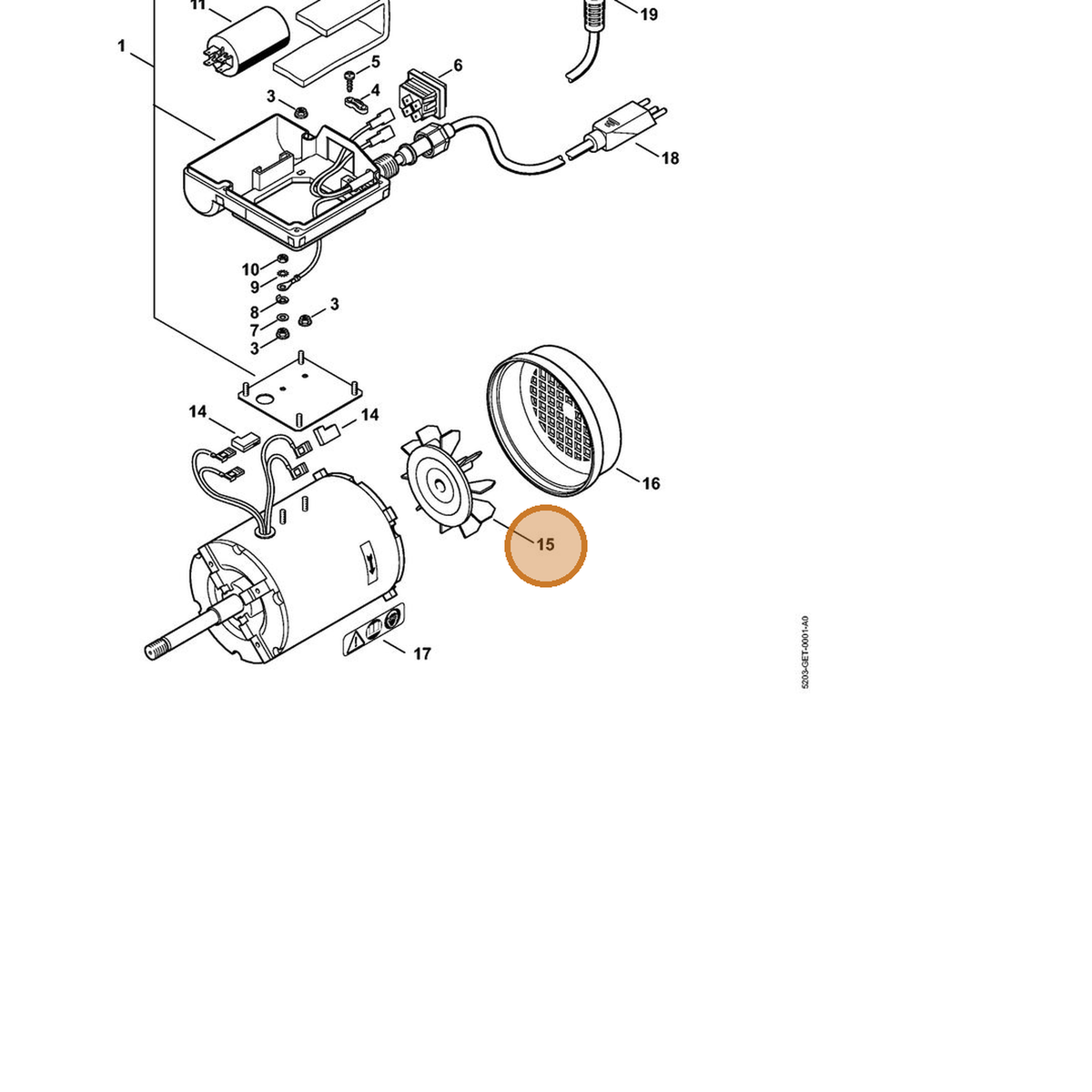 STIHL part 5203-607-3000 — IPL diagram snippet (6x zoom, amber highlight)