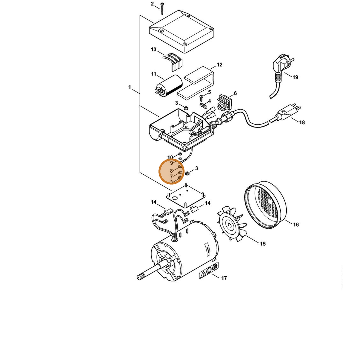 STIHL part 5203-608-1201 — IPL diagram snippet (6x zoom, amber highlight)