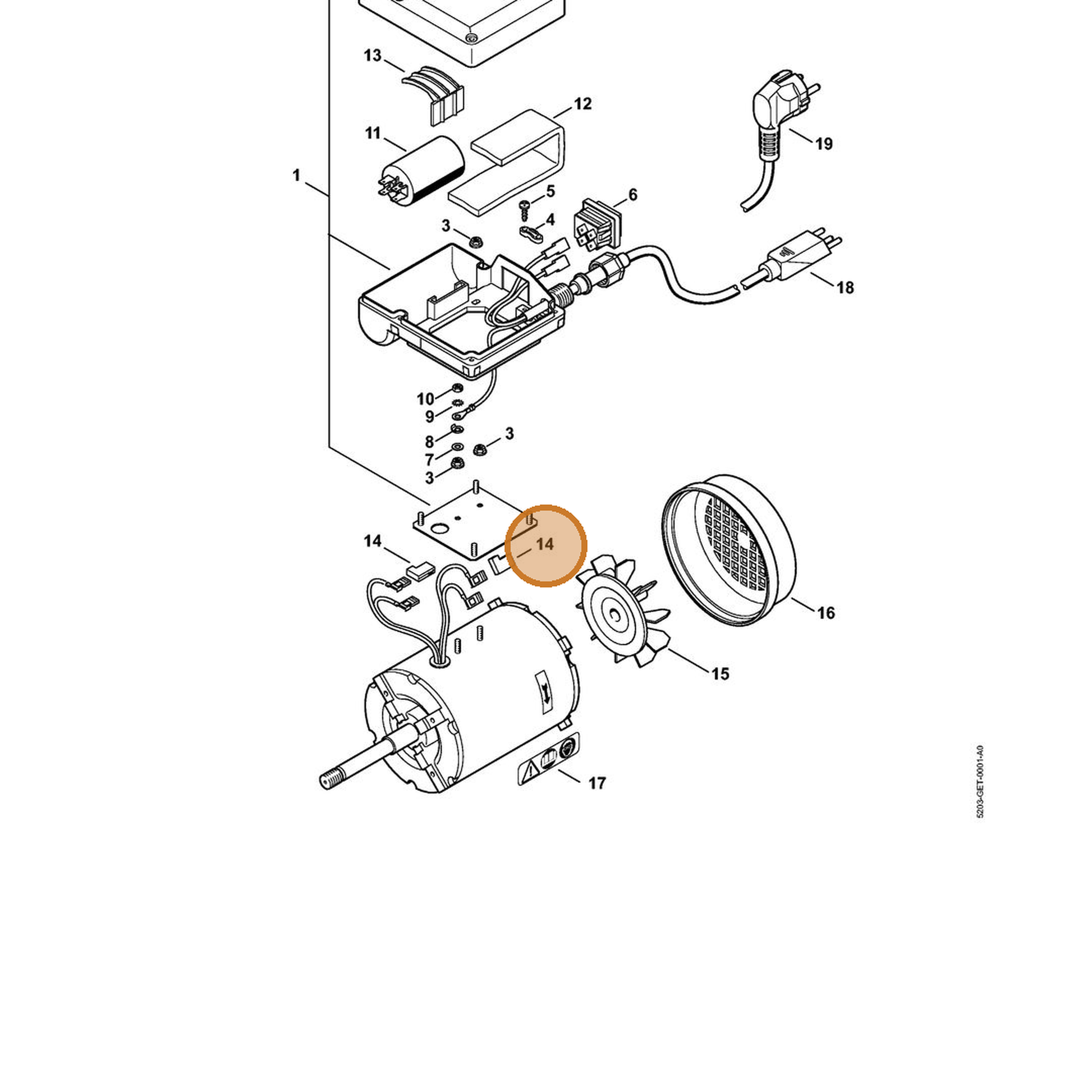 STIHL part 5203-608-2500 — IPL diagram snippet (6x zoom, amber highlight)