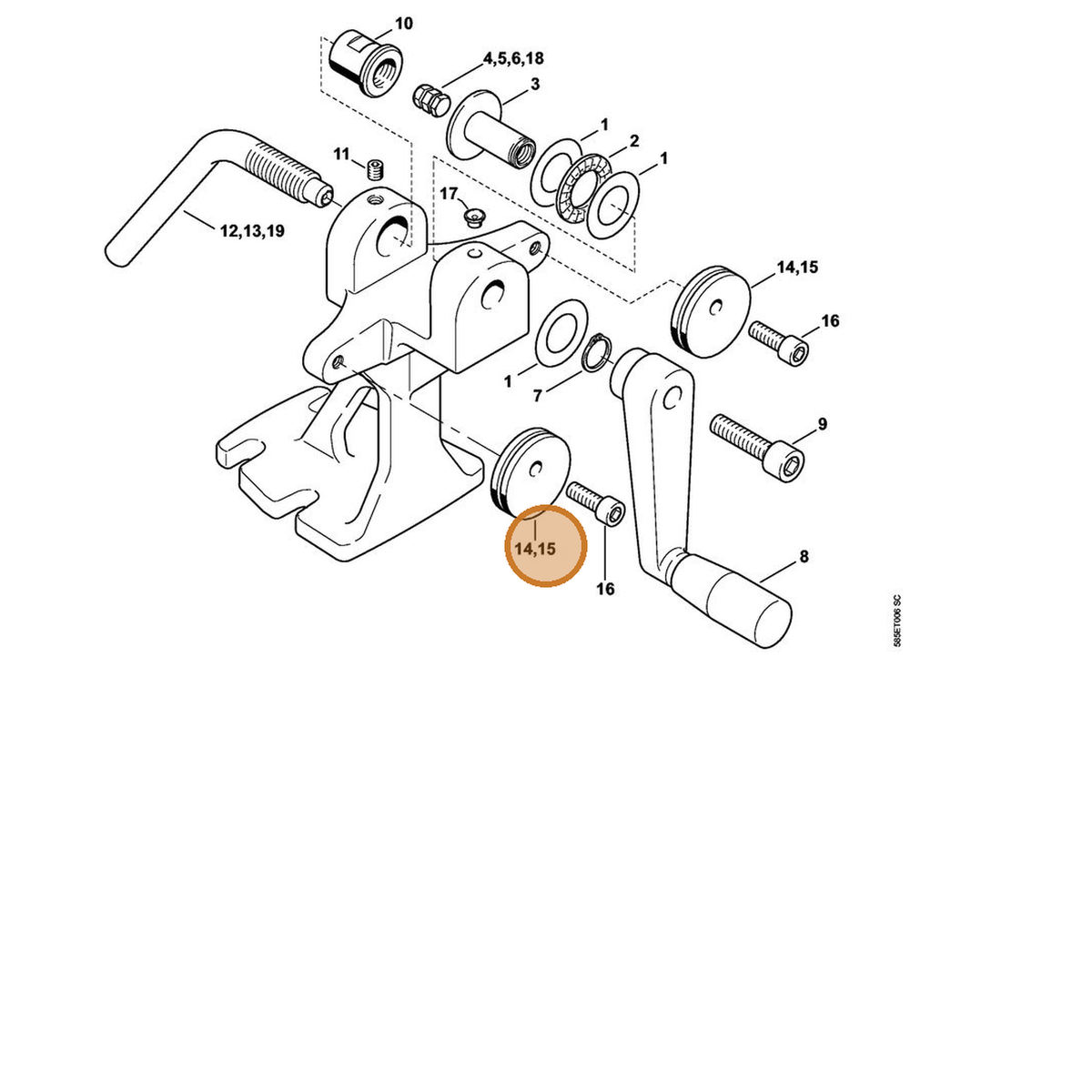 STIHL part 5805-752-0701 — IPL diagram snippet (6x zoom, amber highlight)