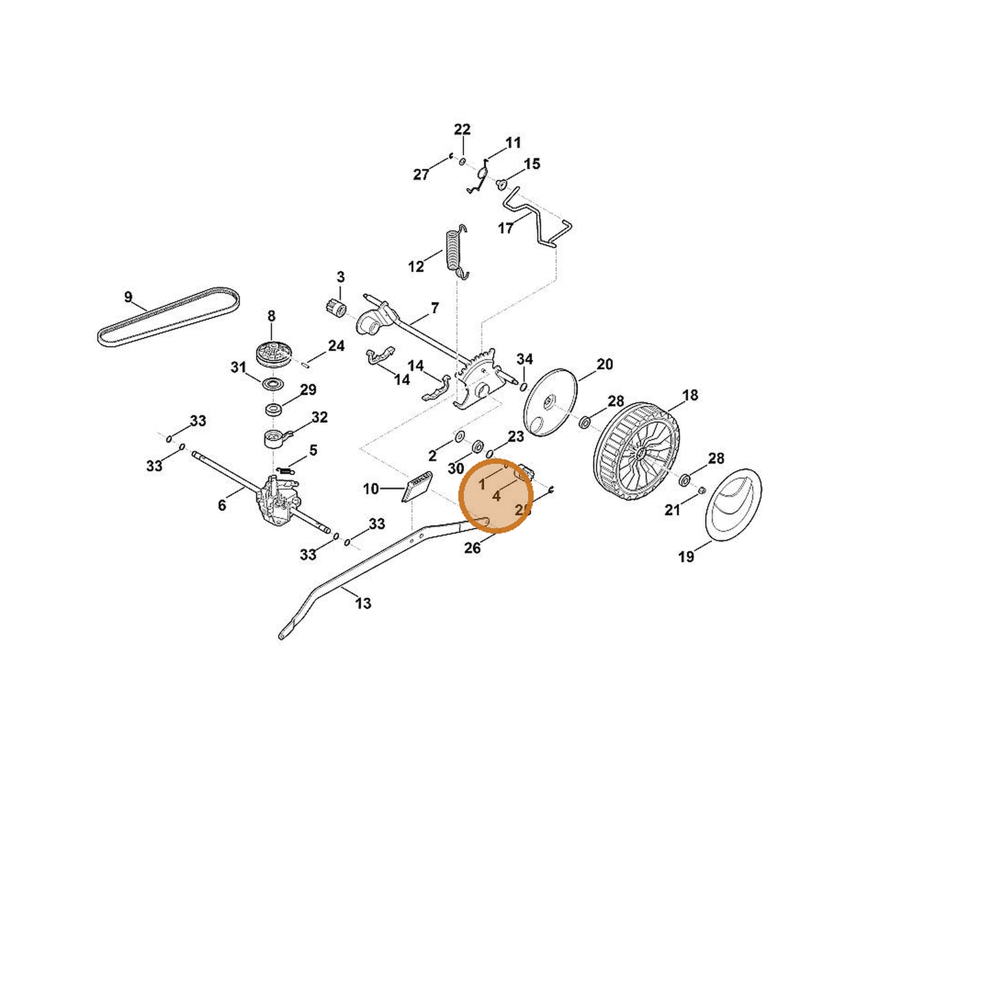 STIHL part 6105-704-7410 — IPL diagram snippet (6x zoom, amber highlight)