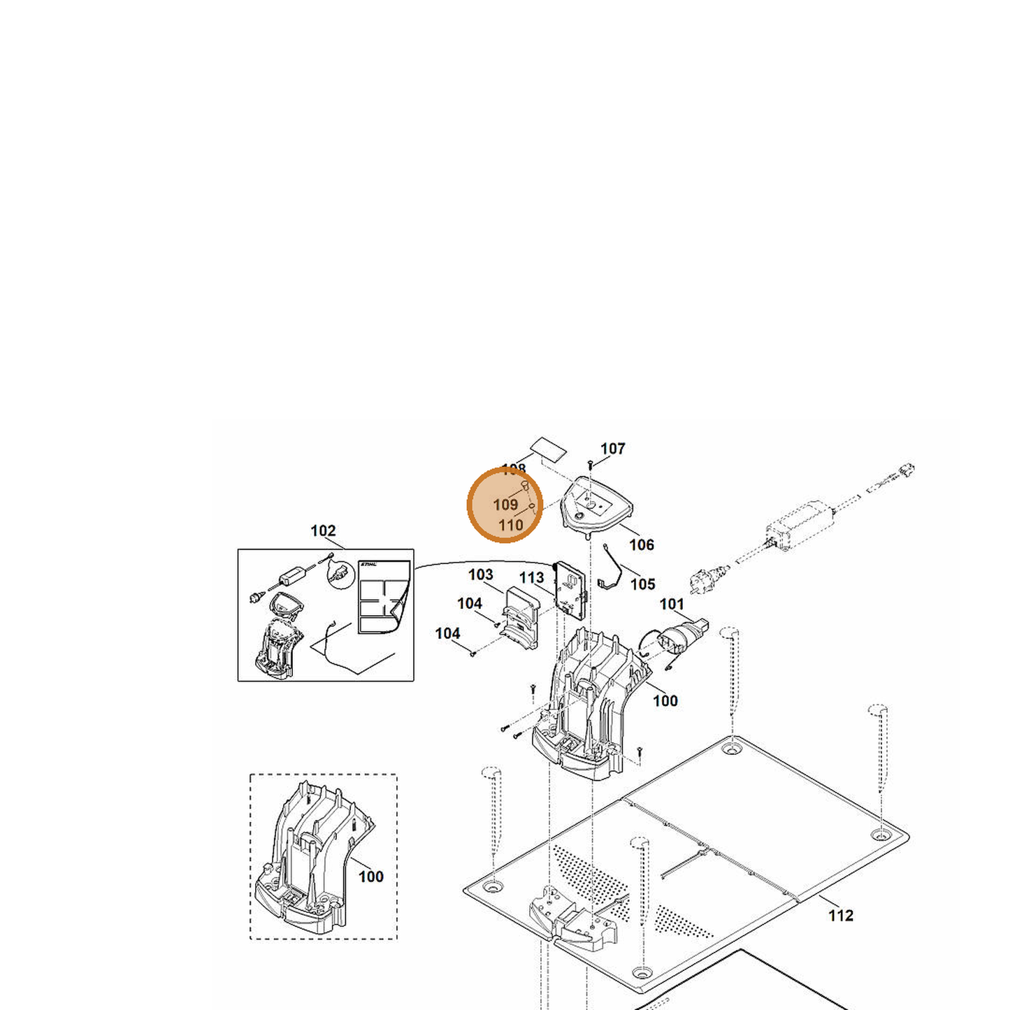 STIHL part 6301-403-2500 — IPL diagram snippet (6x zoom, amber highlight)