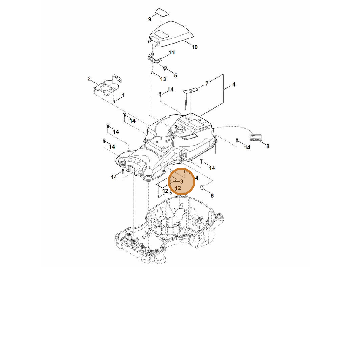 STIHL part 6301-430-5203 — IPL diagram snippet (6x zoom, amber highlight)
