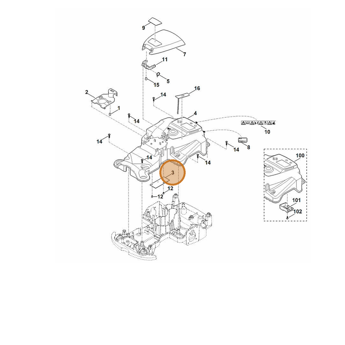 STIHL part 6301-430-5215 — IPL diagram snippet (6x zoom, amber highlight)