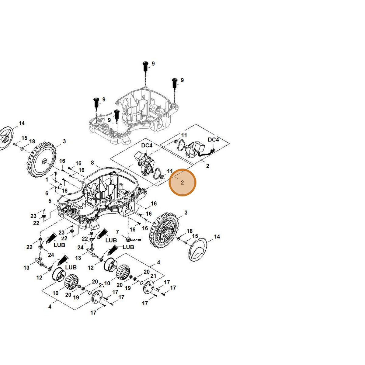 STIHL part 6301-640-0150 — IPL diagram snippet (6x zoom, amber highlight)