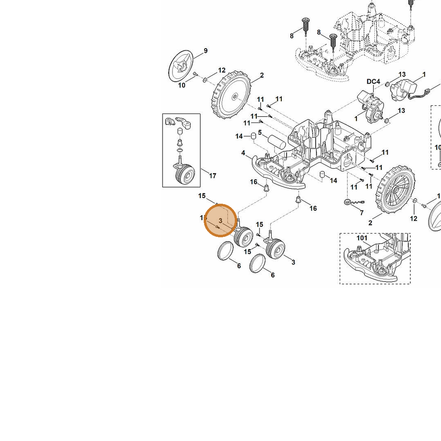 STIHL part 6301-700-0411 — IPL diagram snippet (6x zoom, amber highlight)