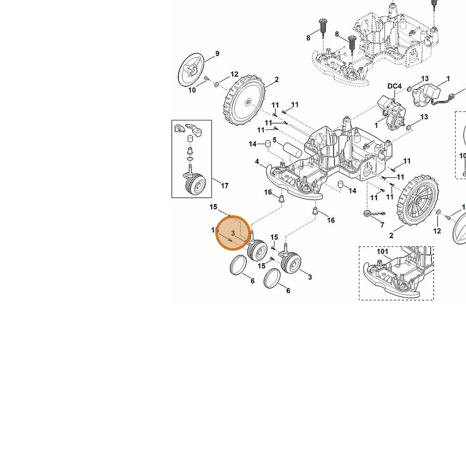 STIHL part 6301-700-0411 — IPL diagram snippet (6x zoom, amber highlight)
