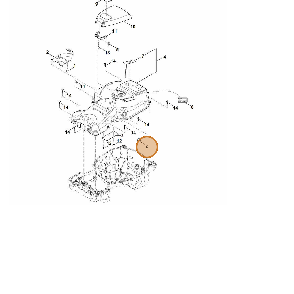 STIHL part 6301-709-0500 — IPL diagram snippet (6x zoom, amber highlight)