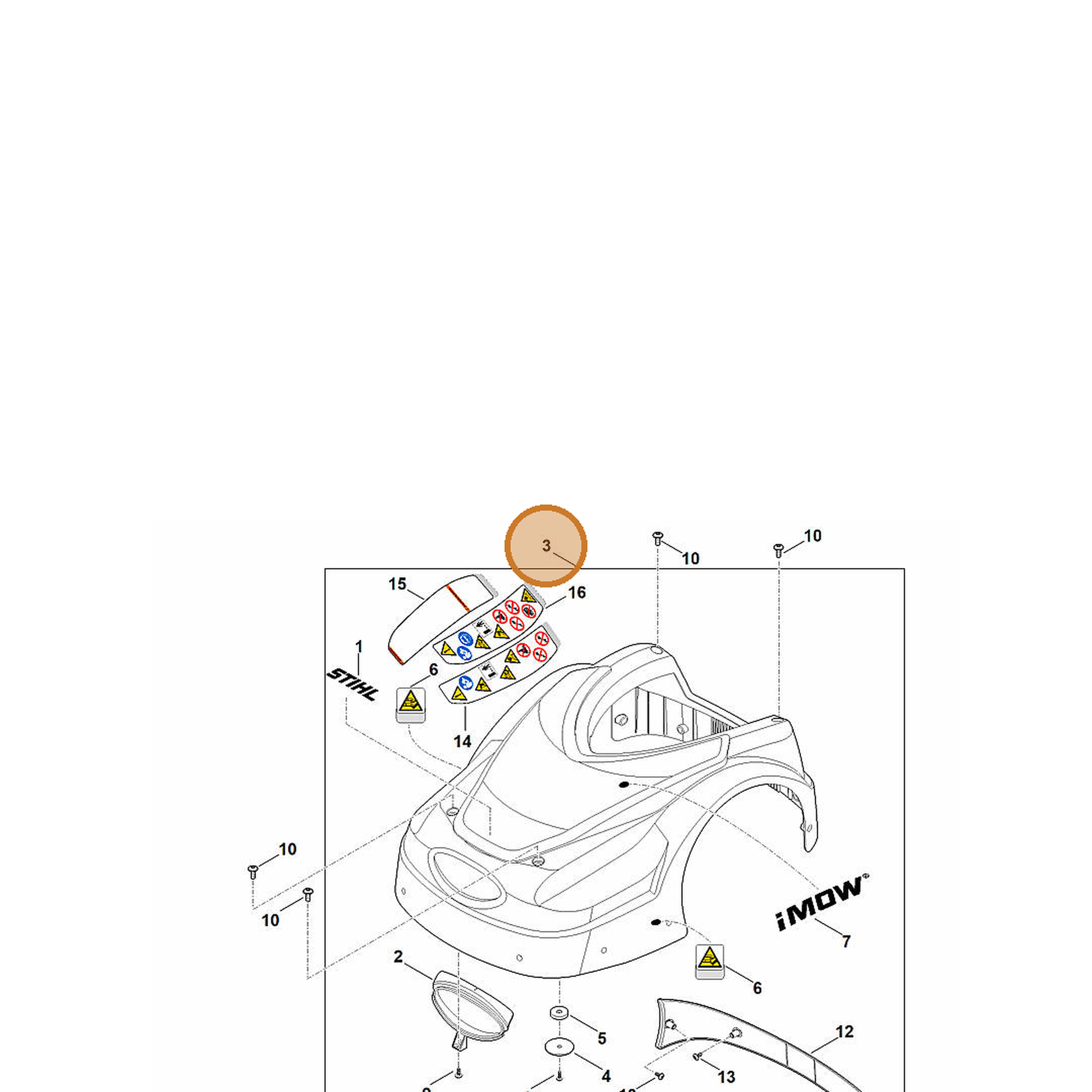 STIHL part 6301-780-2038 — IPL diagram snippet (6x zoom, amber highlight)