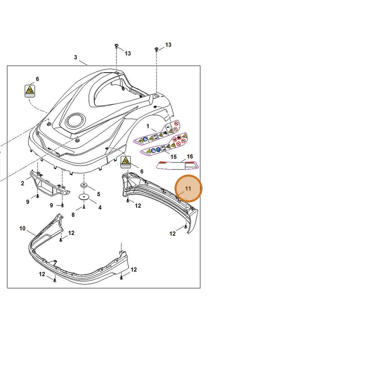 STIHL part 6302-706-7305 — IPL diagram snippet (6x zoom, amber highlight)