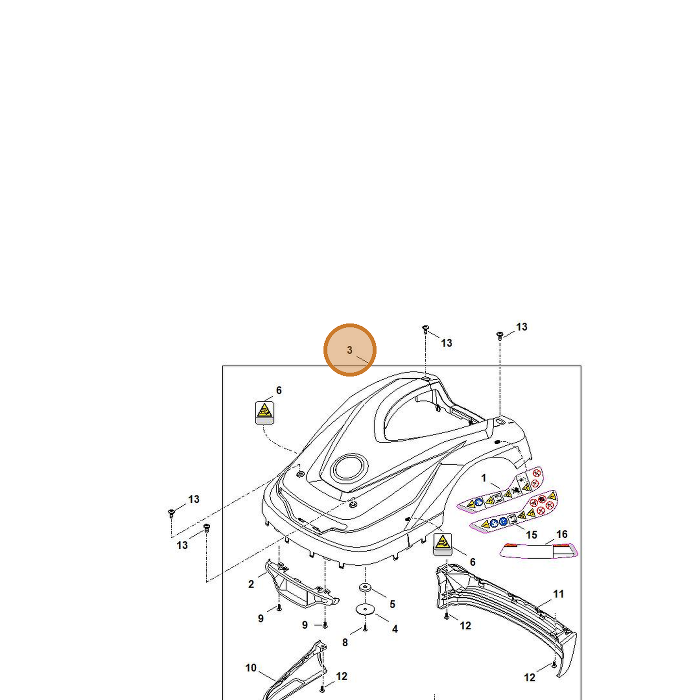 STIHL part 6302-780-2001 — IPL diagram snippet (6x zoom, amber highlight)