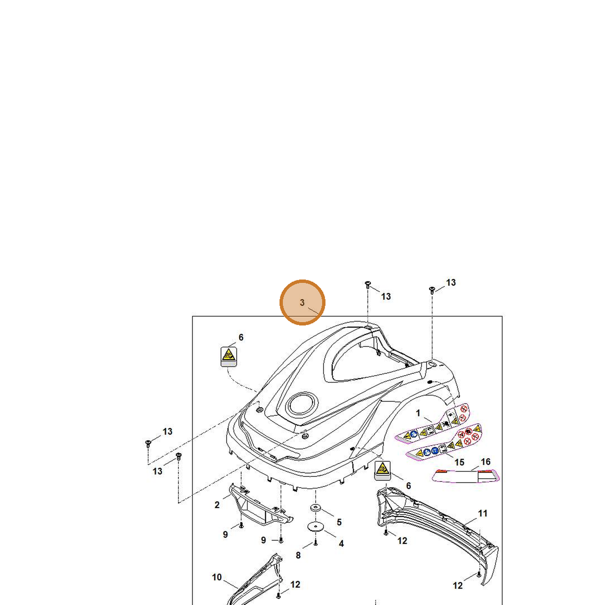STIHL part 6302-780-2001 — IPL diagram snippet (6x zoom, amber highlight)