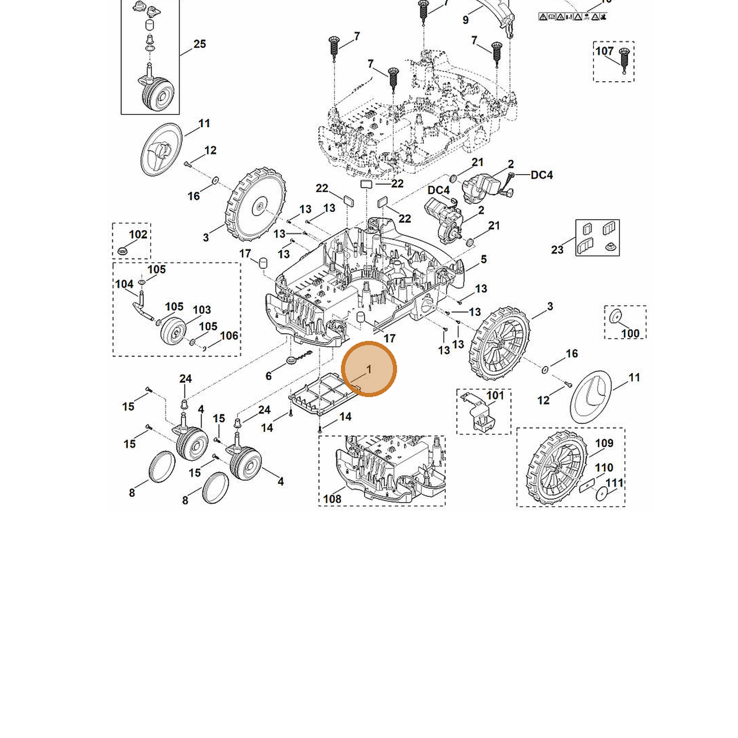 STIHL part 6309-432-0600 — IPL diagram snippet (6x zoom, amber highlight)