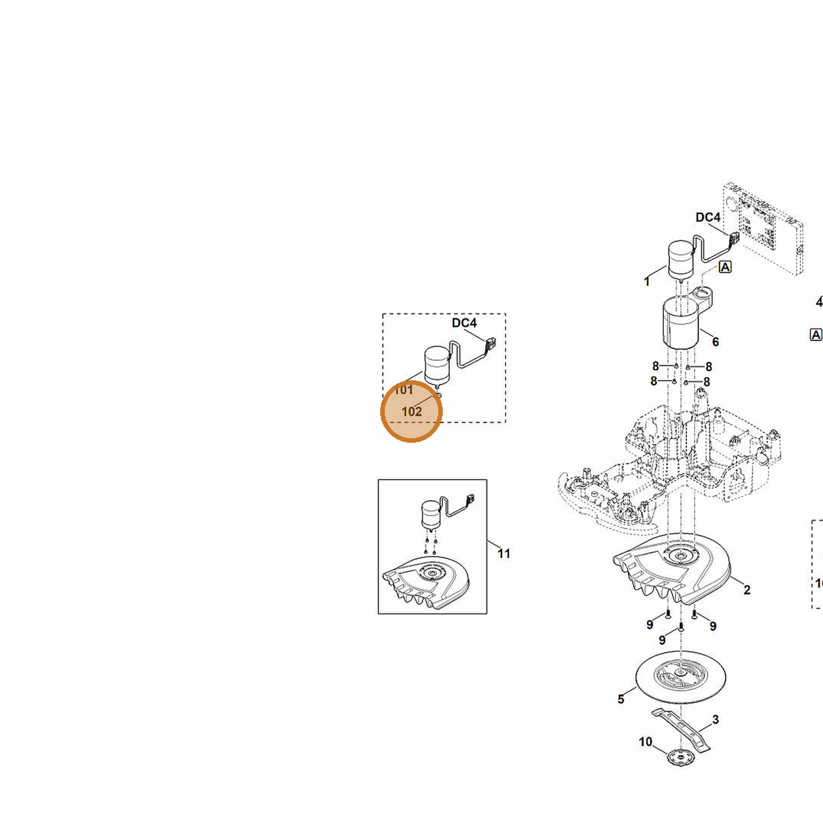 STIHL part 6309-609-0200 — IPL diagram snippet (6x zoom, amber highlight)