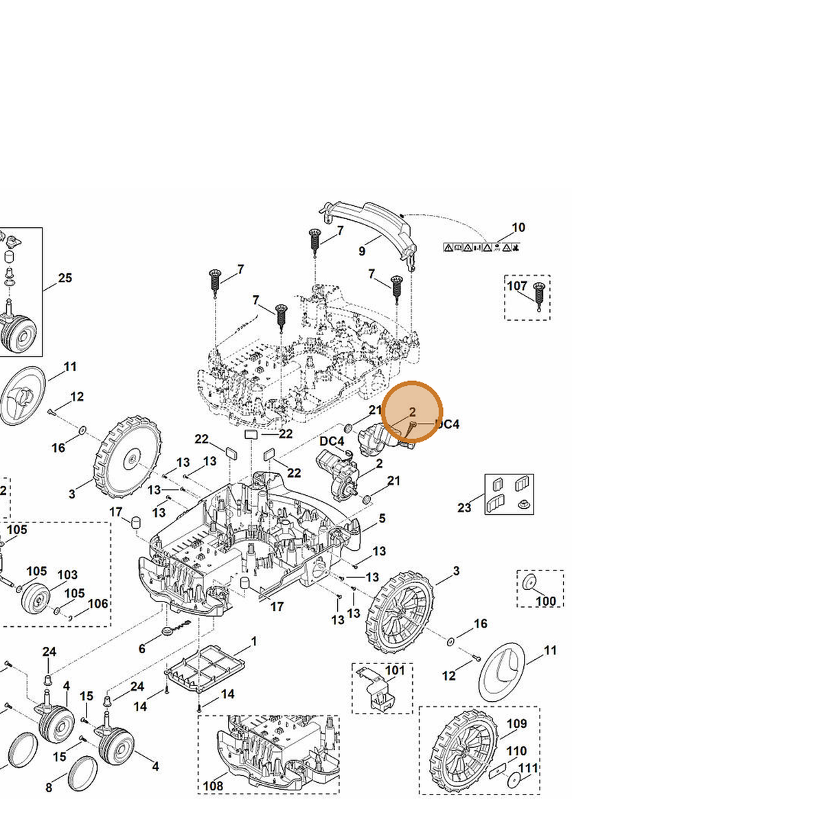 STIHL part 6309-640-0150 — IPL diagram snippet (6x zoom, amber highlight)