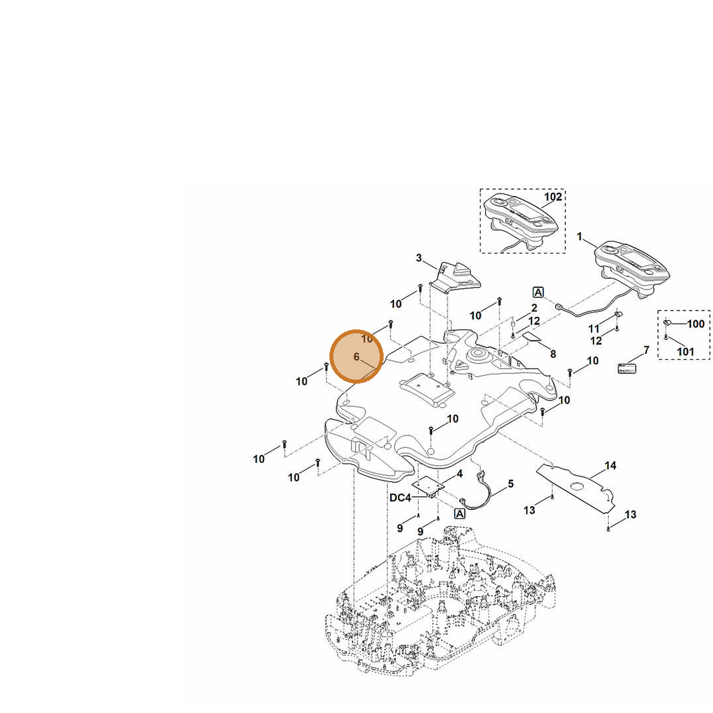STIHL part 6309-701-1005 — IPL diagram snippet (6x zoom, amber highlight)