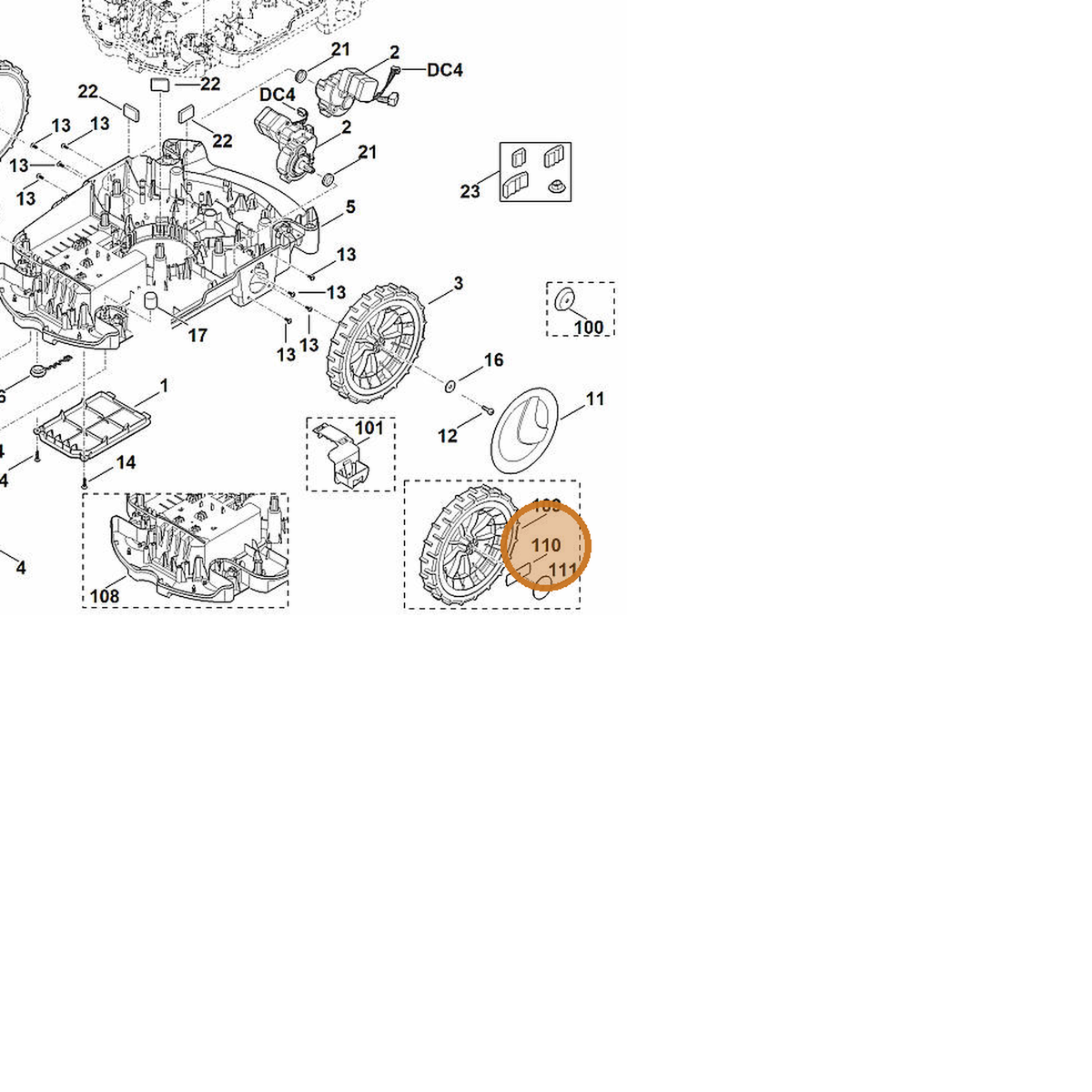 STIHL part 6309-706-1411 — IPL diagram snippet (6x zoom, amber highlight)