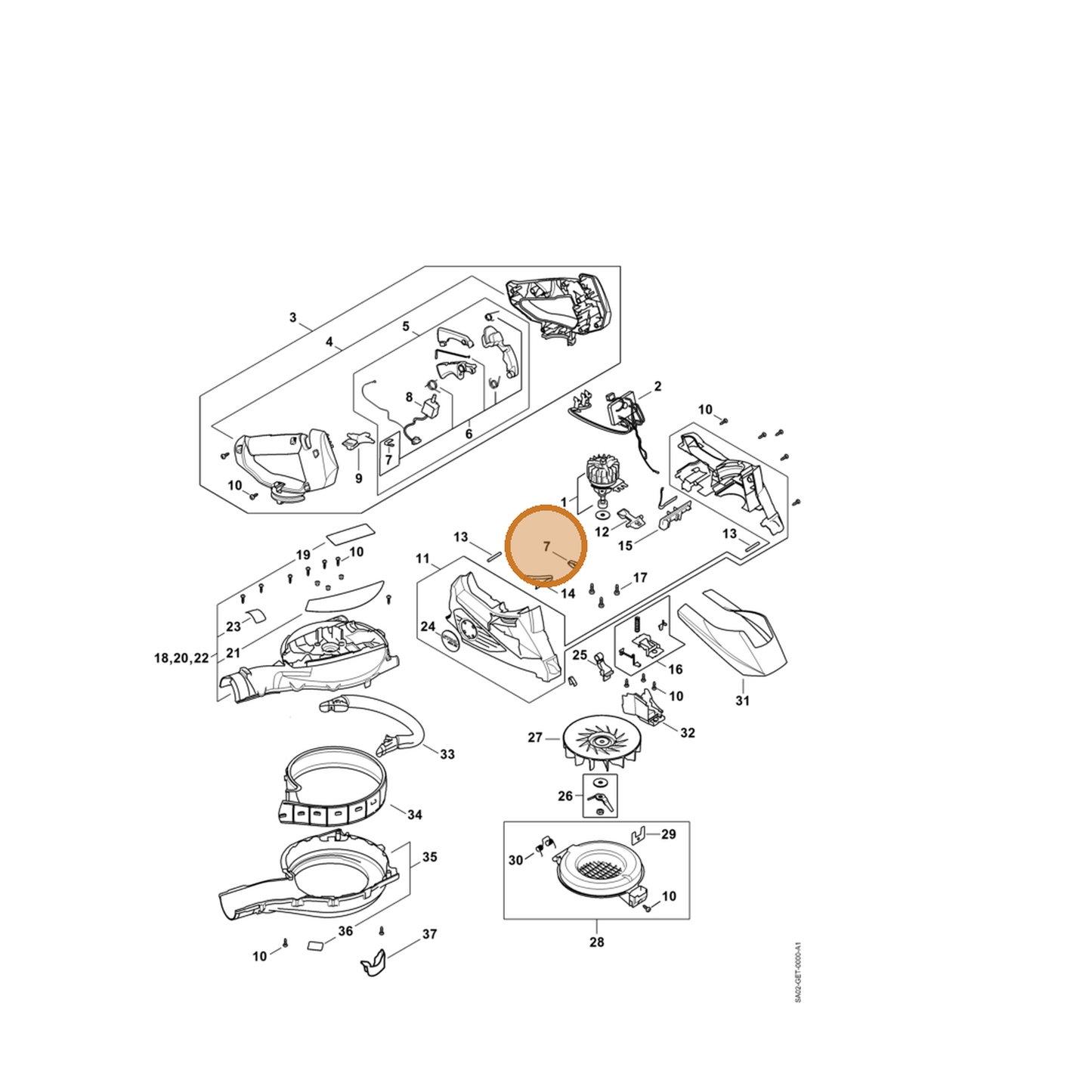 STIHL part 6311-435-8700 — IPL diagram snippet (6x zoom, amber highlight)