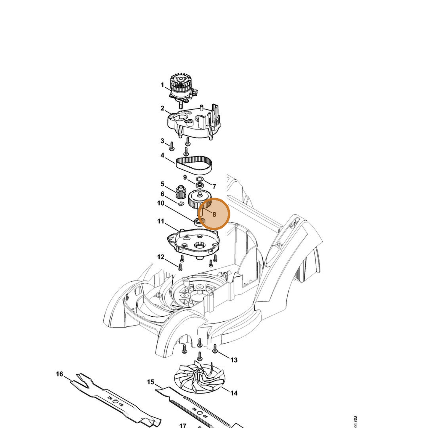 STIHL part 6320-700-3500 — IPL diagram snippet (6x zoom, amber highlight)