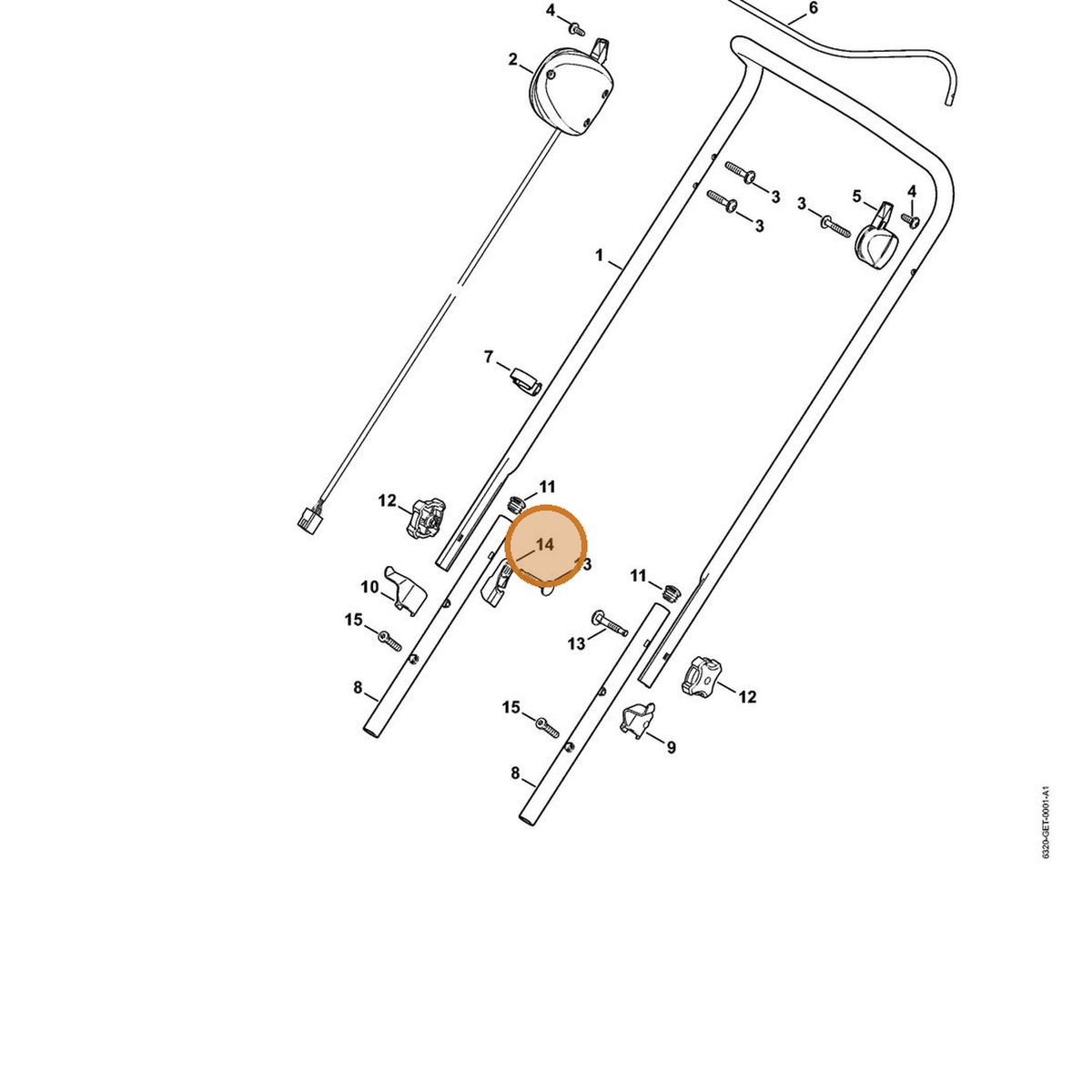 STIHL part 6320-706-6610 — IPL diagram snippet (6x zoom, amber highlight)