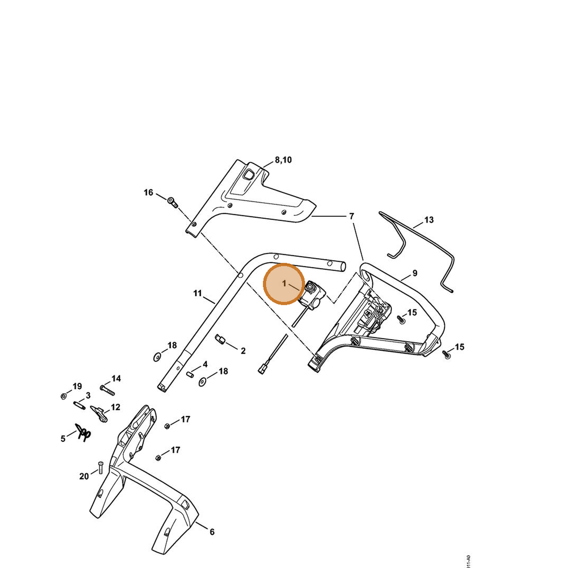 STIHL part 6338-430-0500 — IPL diagram snippet (6x zoom, amber highlight)
